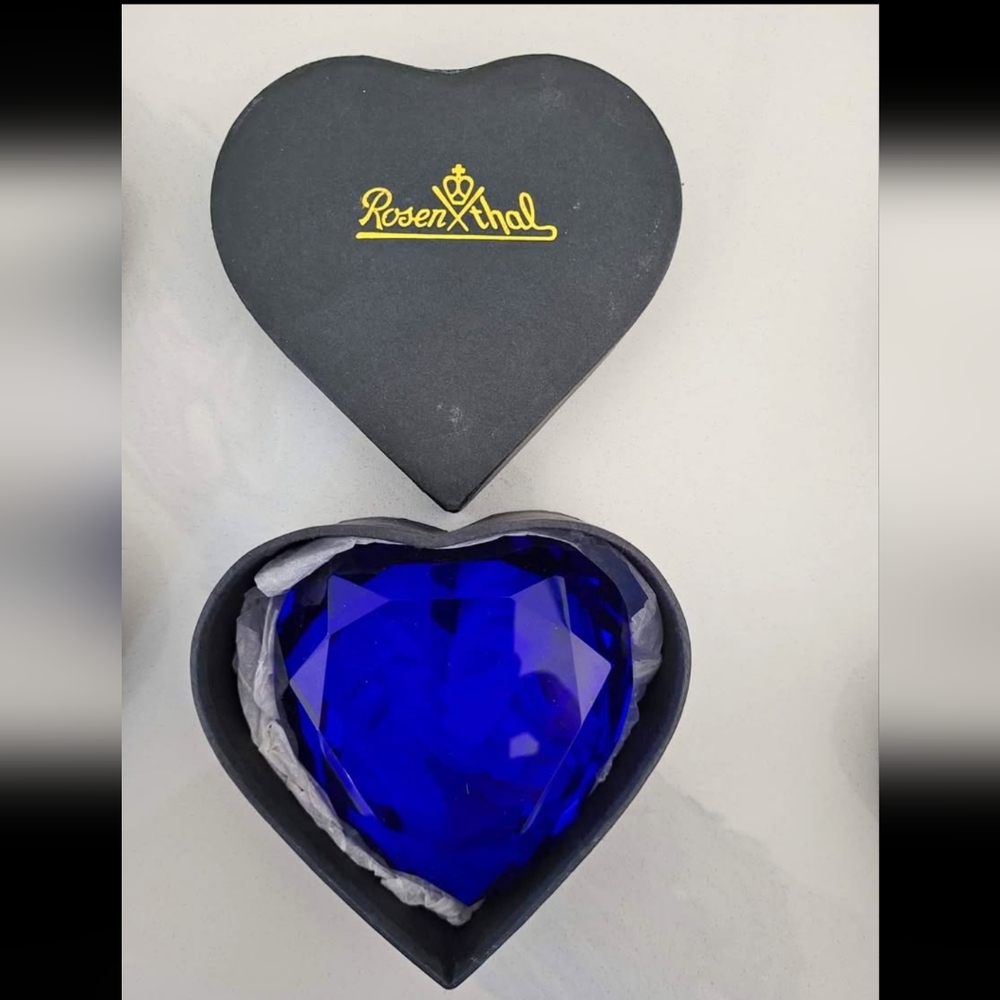 2 for $75 - Rosenthal Sapphire Blue Crystal Heart Shape Weight - 1 Piece